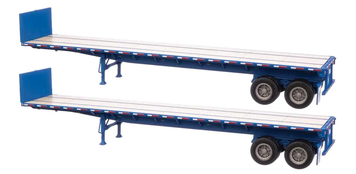 Walthers SceneMaster HO 40' Flatbed Trailer Ready to Run 2-Pack Blue 2701