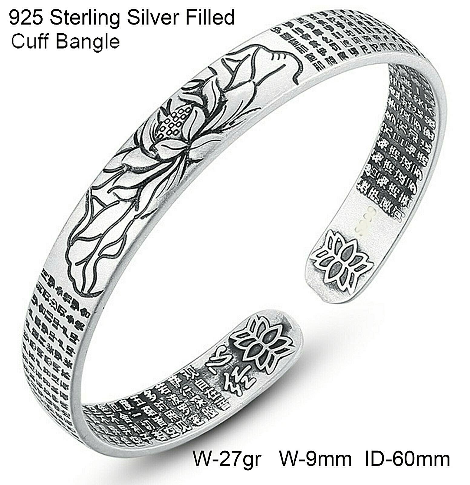 Bangle Real 925 Sterling Silver Solid Adjustable Filled Engraved Cuff Bracelet