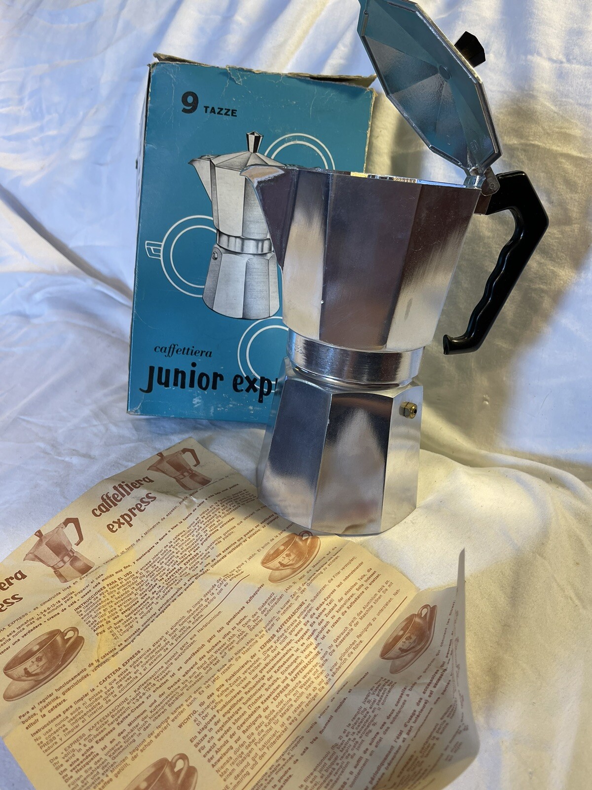 Vintage NOS Express Caffettiera Coffee Espresso Maker Italy 9 Tazze w/ box