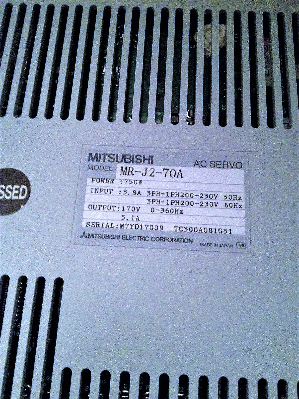 MITSUBISHI MR-J2-70A AC SERVO DRIVE