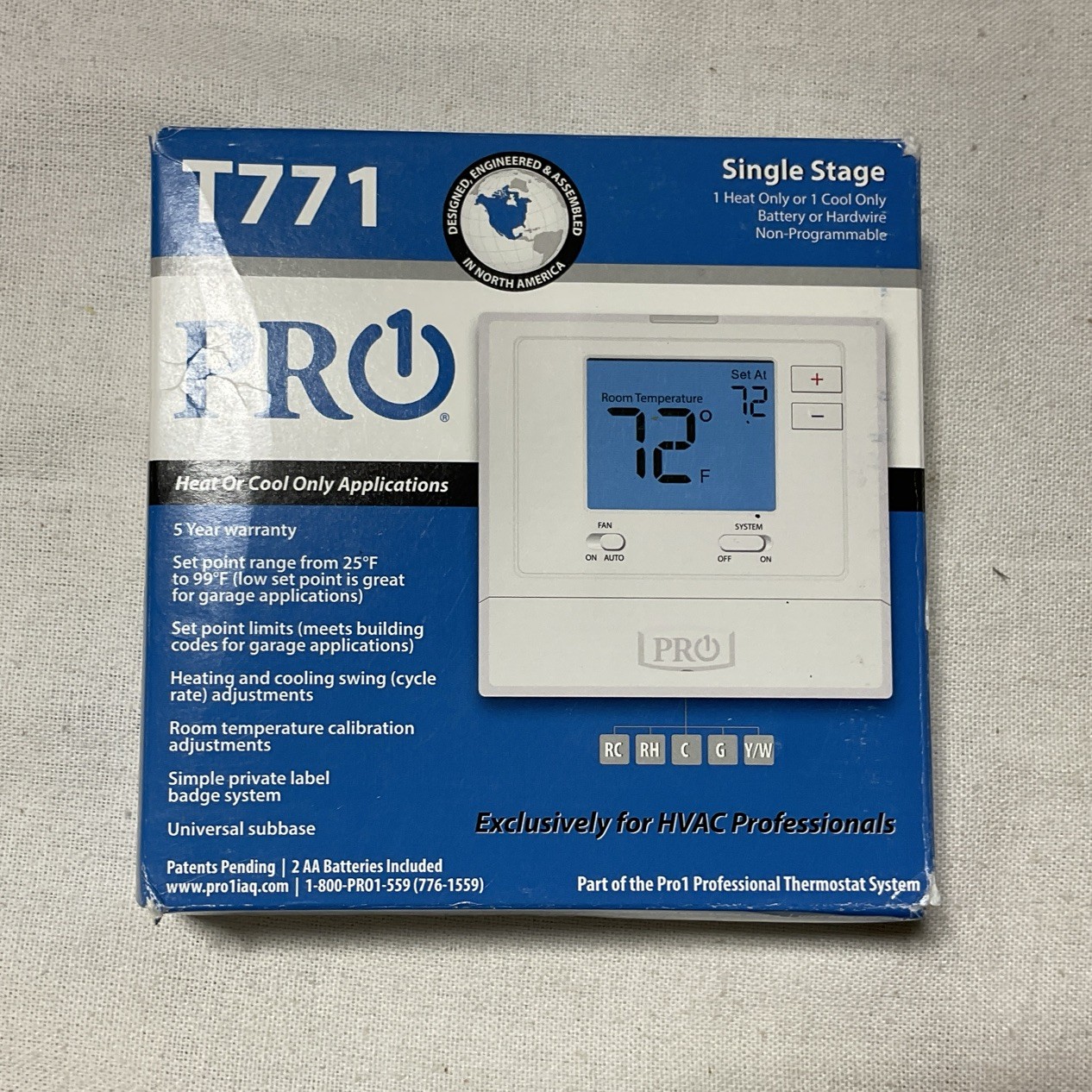 Pro1 IAQ T771 Non-Programmable Heat Cold Thermostat NO BATTERIES, OPEN BOX #1 A6