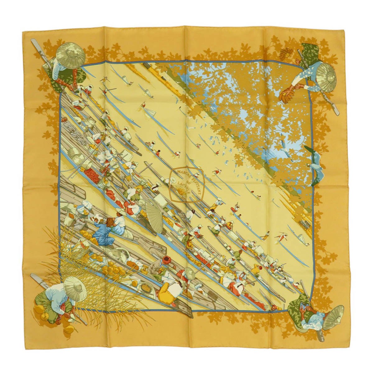 Hermes Carre 90 MARCHE FLOTTANT DU LAC INLE Scarf 808579