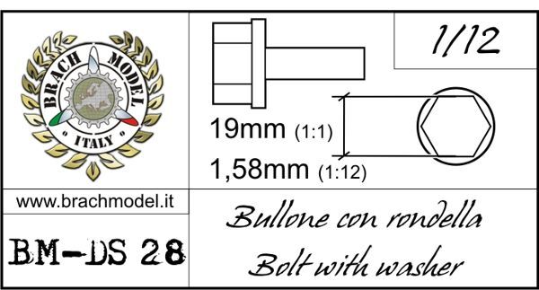 Brach 1/12 Bolts with Washers (Resin, 30pcs; Diameter: 1.58mm, Length: 19mm)