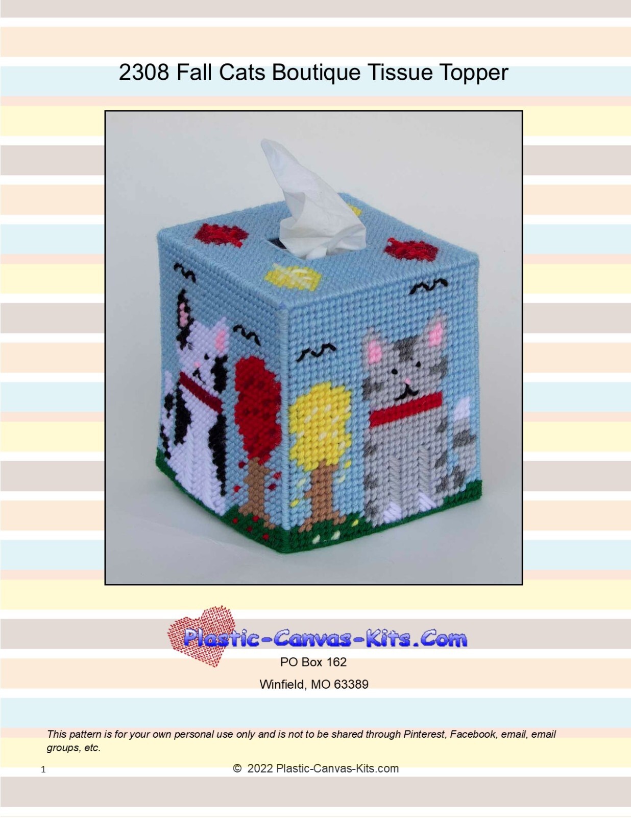 Fall Cats Boutique Tissue Topper-Plastic Canvas Pattern or Kit