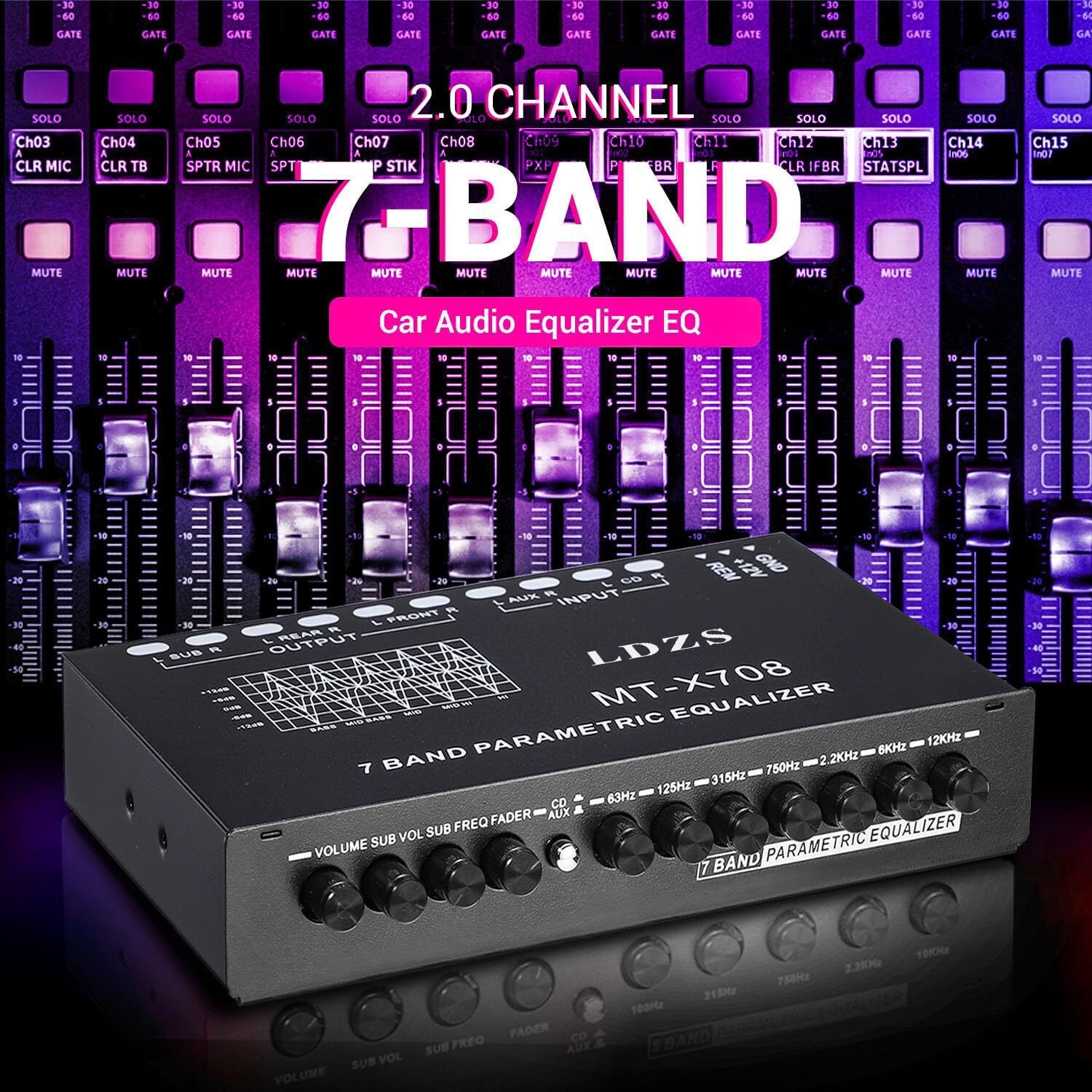 Car Audio Equalizer Adjustable 7Band EQ Graphic Equalizer with CD/AUX Input R8H0