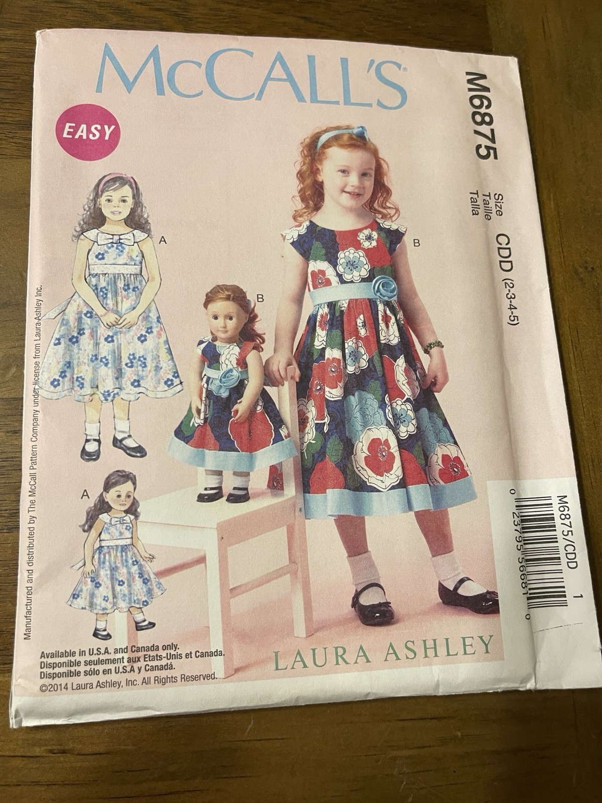 McCalls Pattern M6875 Girls/18" Doll Matching Dresses by LAURA ASHLEY Sz 2-5