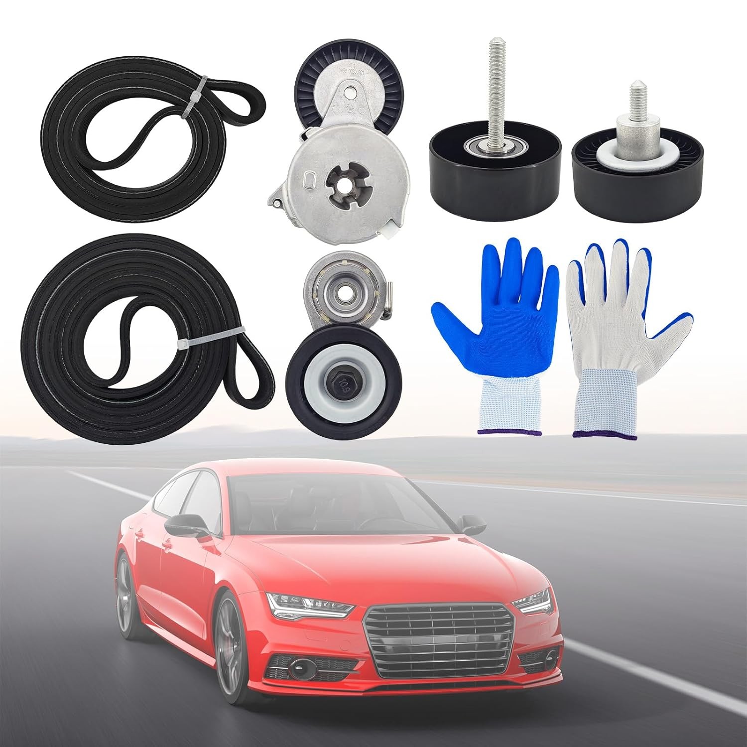 Drive Belt Tensioner Idler Pulley Kit Compatible with VW Touareg 3.0L 2011-20...