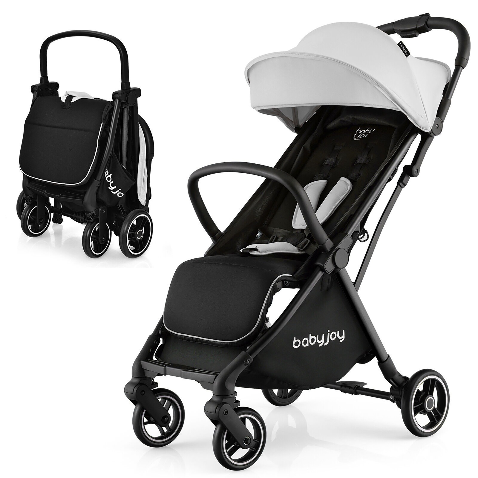 Portable Baby Stroller One-Hand Fold Pushchair W/ Aluminum Frame Grey