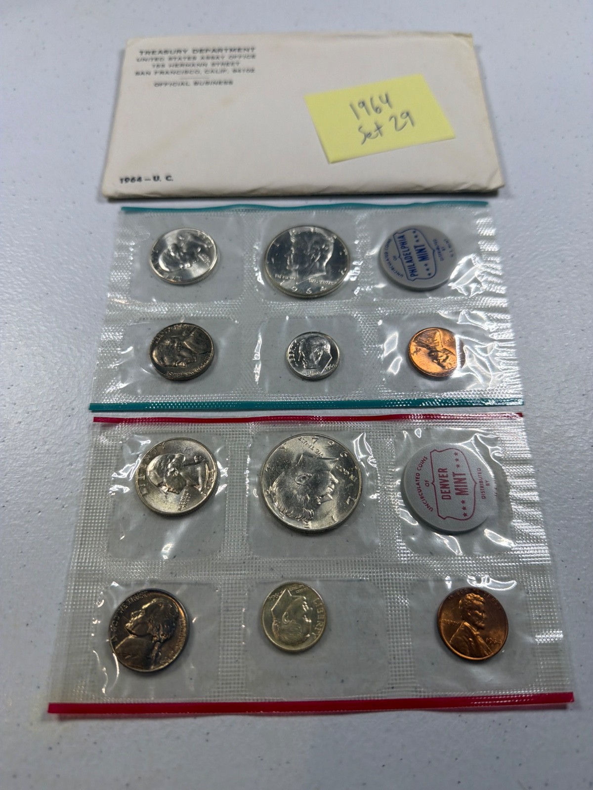 (1) 1964  US MINT SILVER P & D Set,  in all OGP,  w/ 90%  SILVER COINS,   SET 29