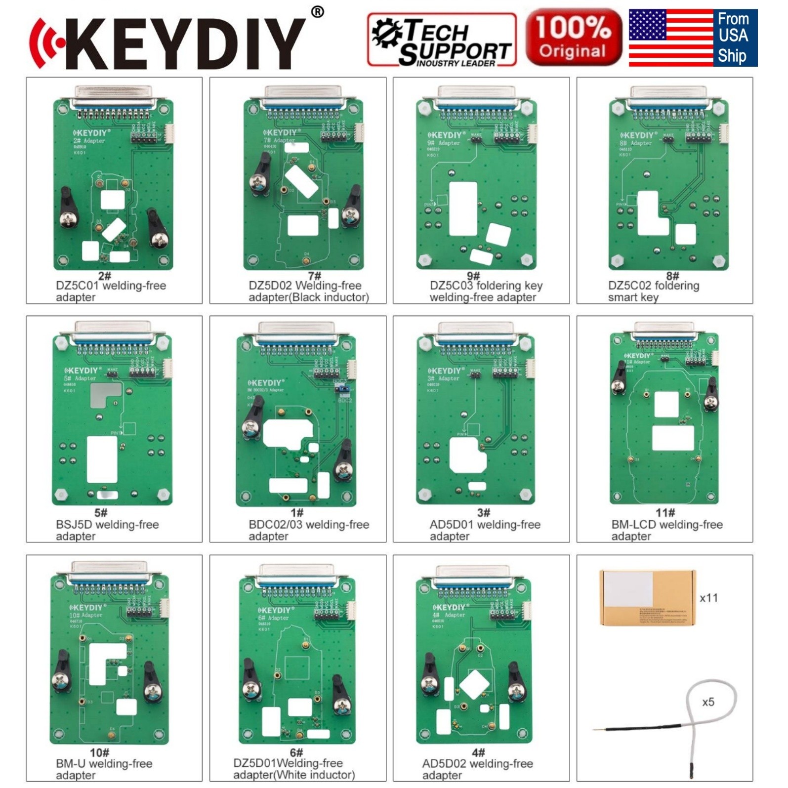 KEYDIY Clamp Adapter Type 11pcs Adapter Board 5C 5D BDC2/3 Work for KD-X4/KD-MAX