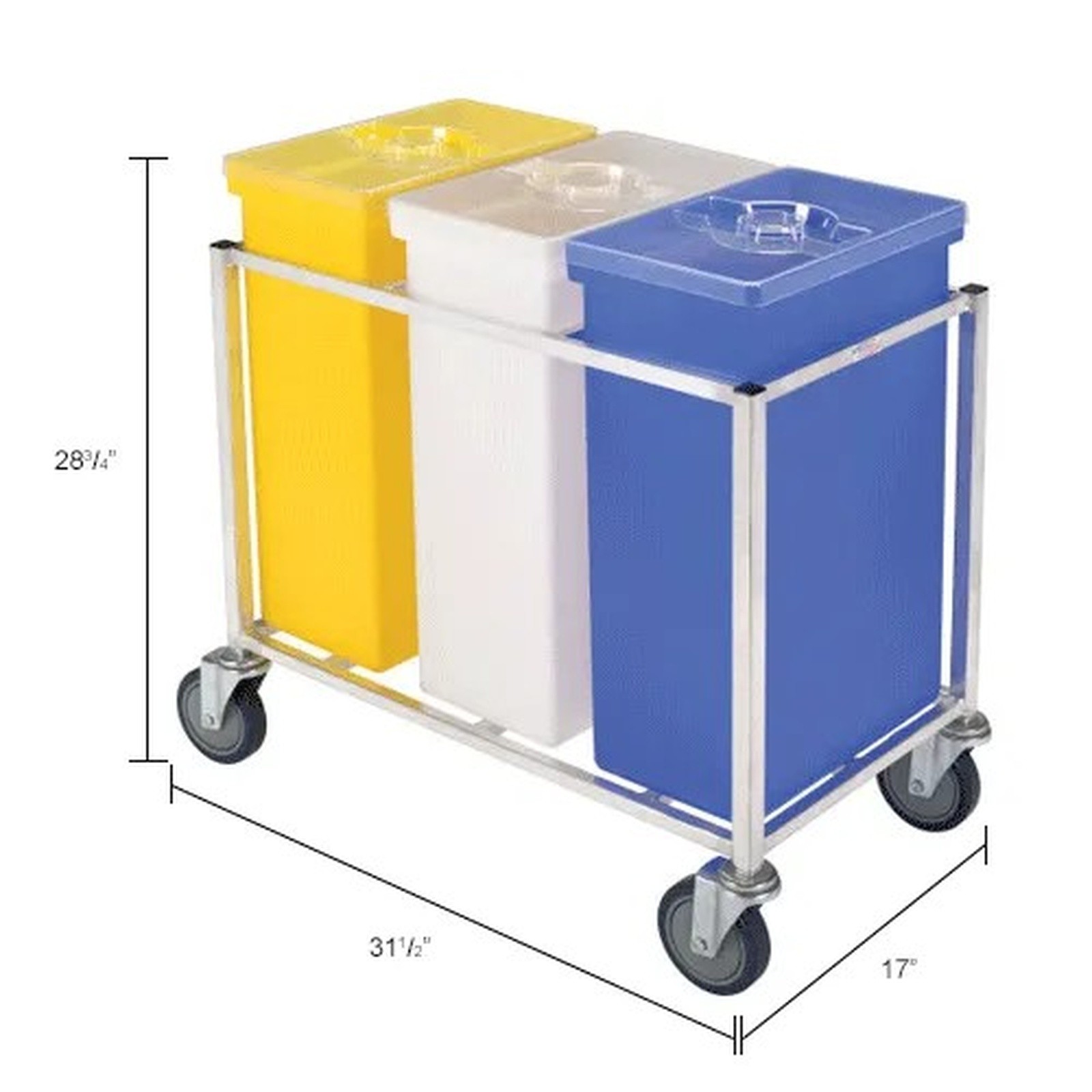 Aluminum Triple Ingredient Bin Cart W/ Bins, 31-1/2"L x 17"W x 28-3/4"H, Silver