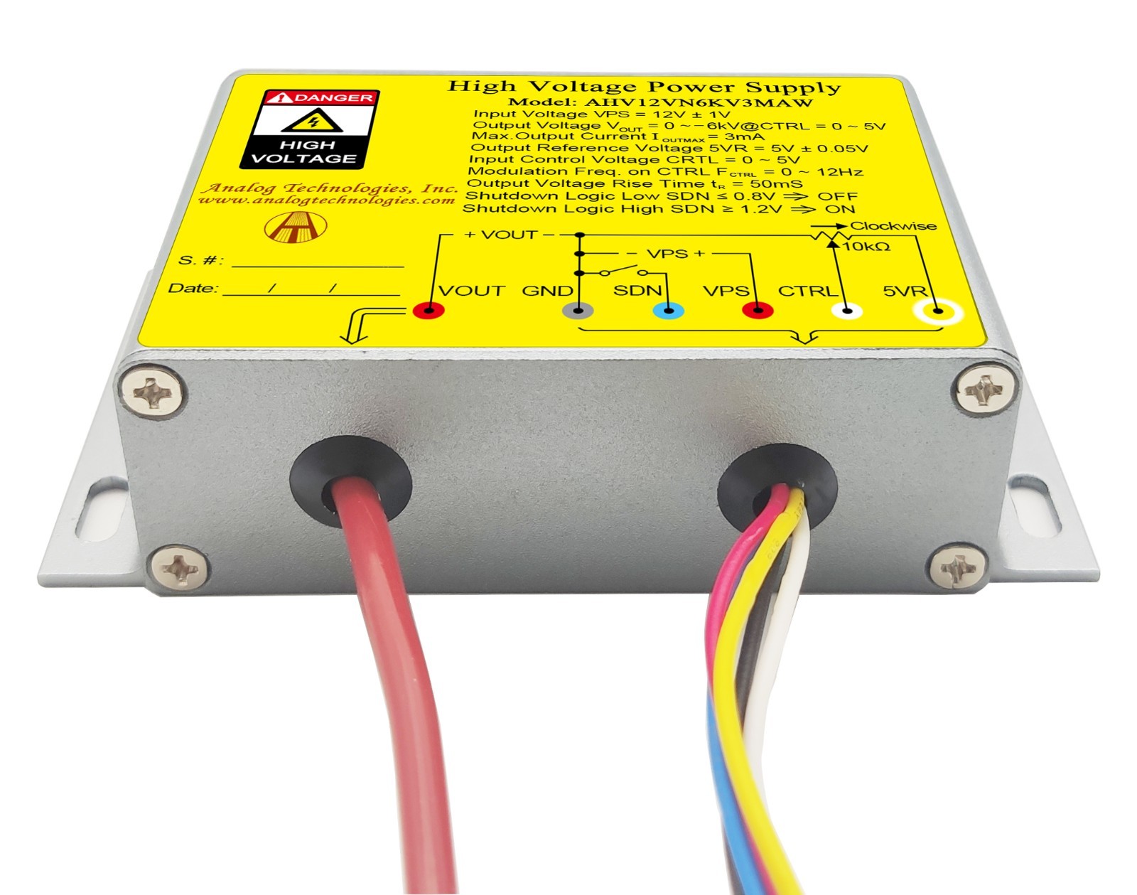 AHV12VN6KV3MAW HV DC-DC Power Supply Module 12VDC Input -6KV Output 3mA