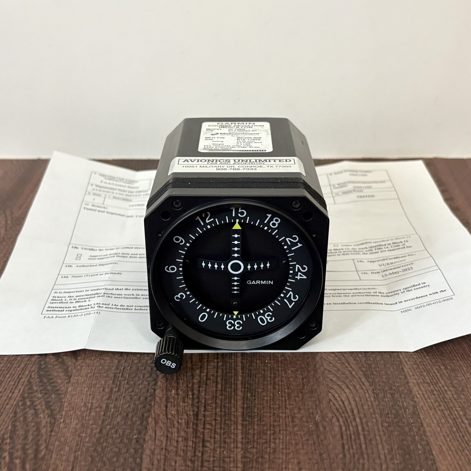 Garmin GI 106B MD200-606 VOR/LOC & Glideslope Indicator With New 8130-3