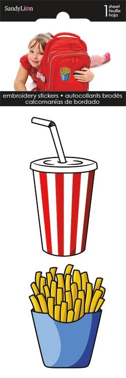 Embroidered Stickers Soda Drink French Fries Cup Straw Red White Stripes