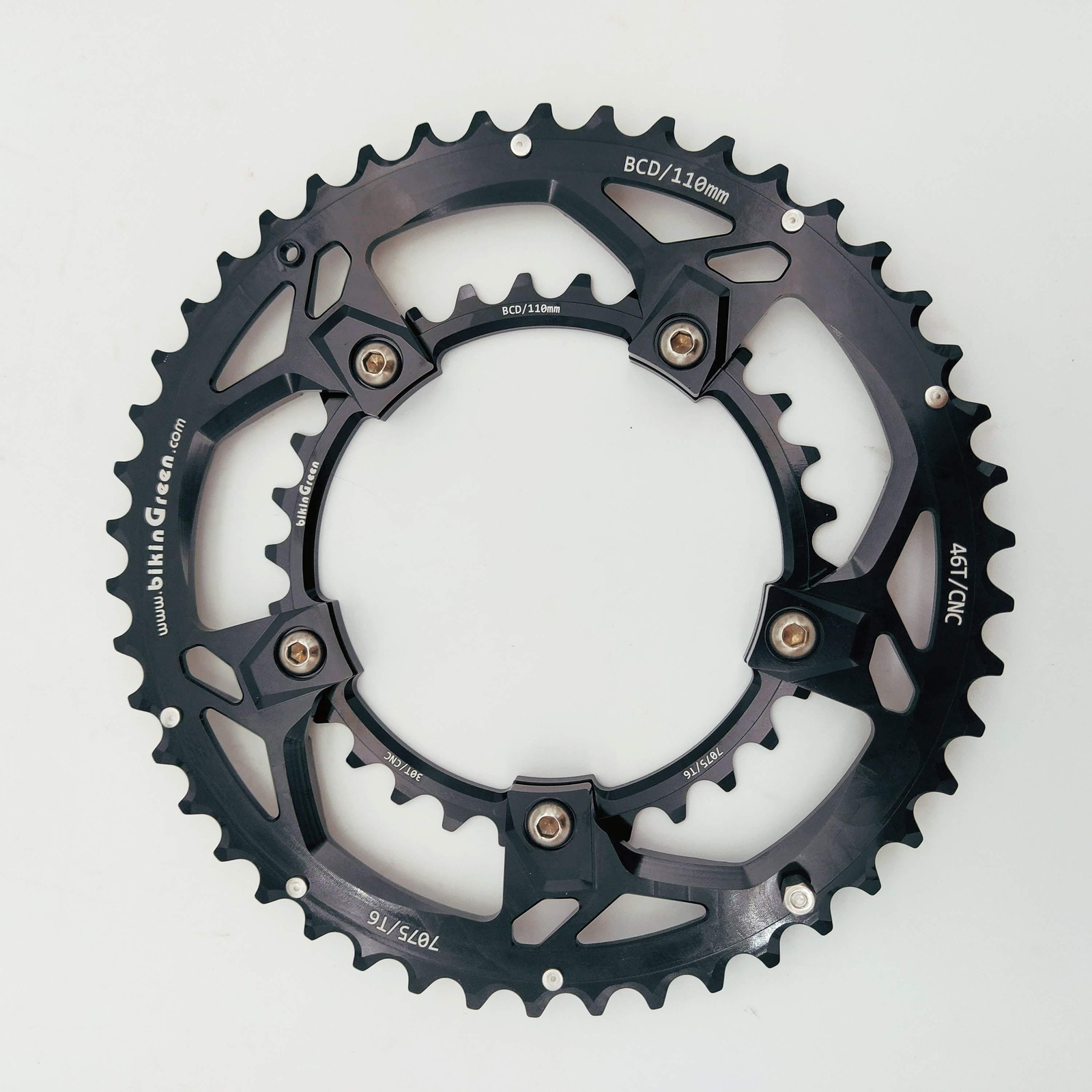 bikinGreen CNC 46/30T 110 BCD 9-12 Speed Chainring SetFor Non Hidden 5 Bolts