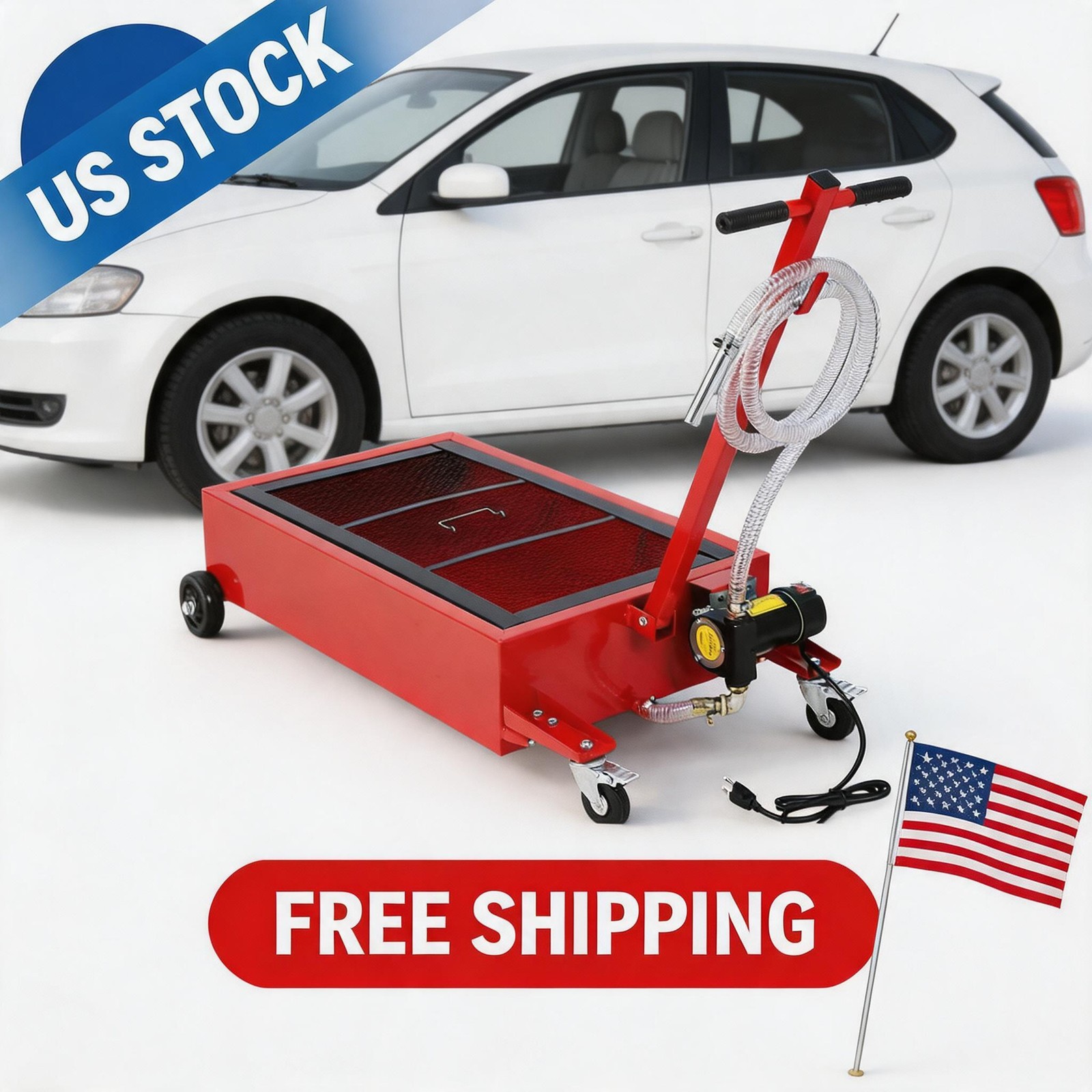 76L Low Profile Oil Drain Pan with 110V Electric Pump, Rolling Oil Dra Gallon 20