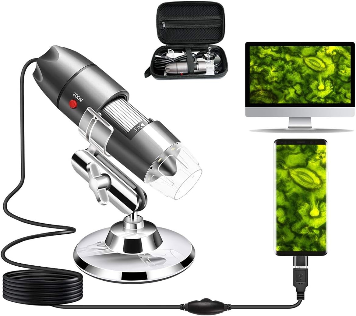 USB Microscope Camera with Stand & Carrying Case, Digital Microscope Compatib...