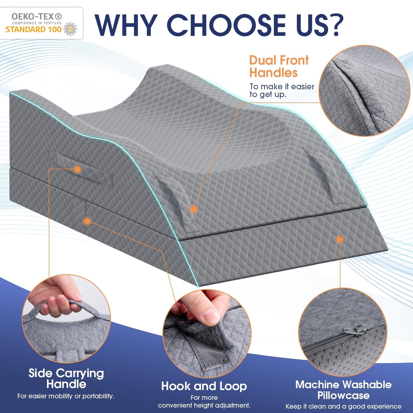 CushZone Adjustable Memory Foam Leg Elevation Pillow for Blood Circulation, Grey