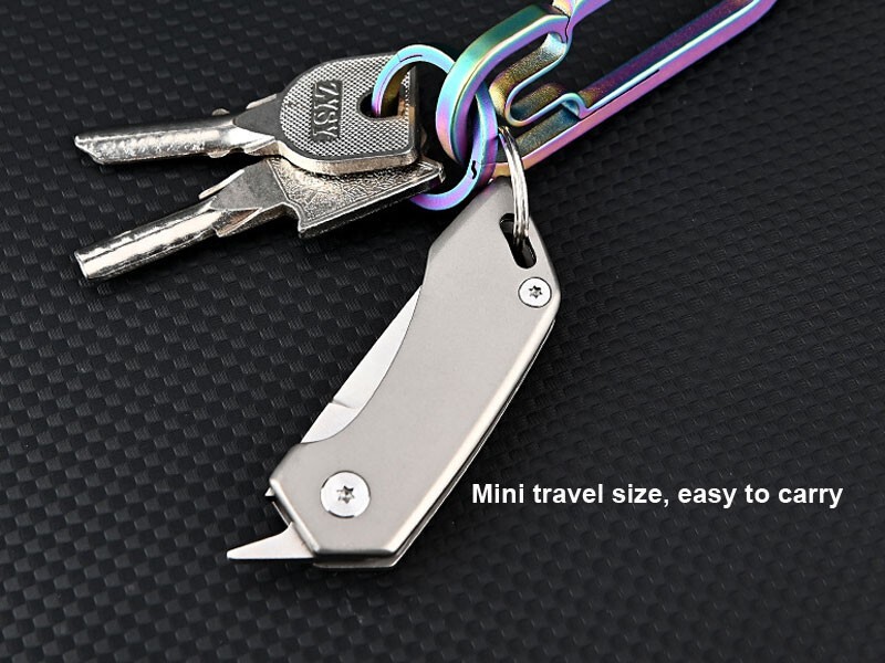 Mini Titanium Folding D2 Tanto Blade Knife EDC Outdoor Camping Keychain Tools