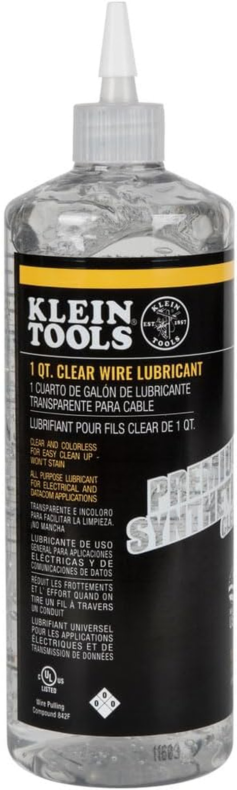 Klein Tools 51028 Clear Electrical Cable Lubricant Synthetic 1 Qt USA Made