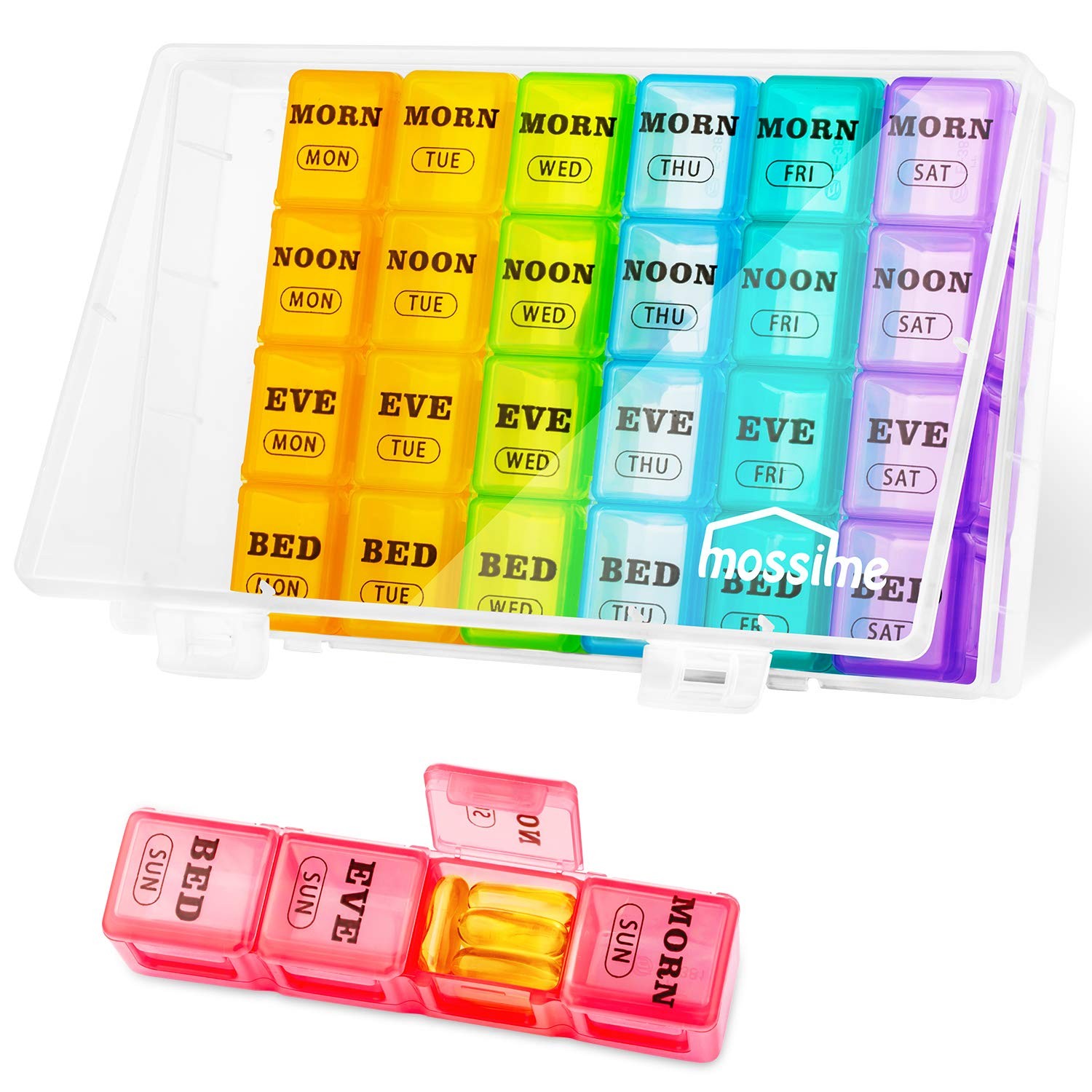XL Large Weekly Pill Organizer 4 Times a Day, 7-Day Pill Boxes AM PM, Big Com...