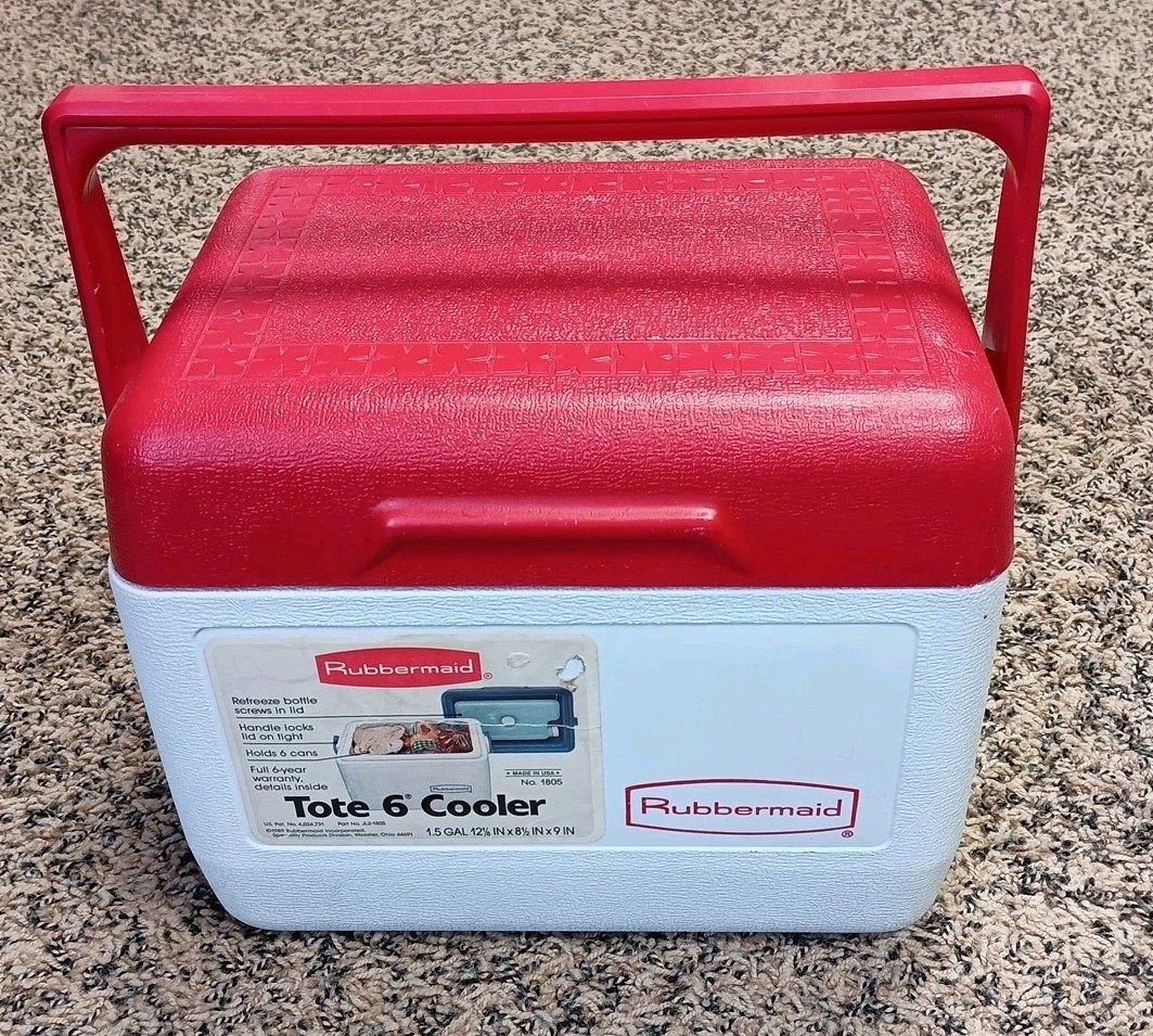 Vintage Rubbermaid Personal Cooler Lunch Box Ice Chest White and Red Model 1806
