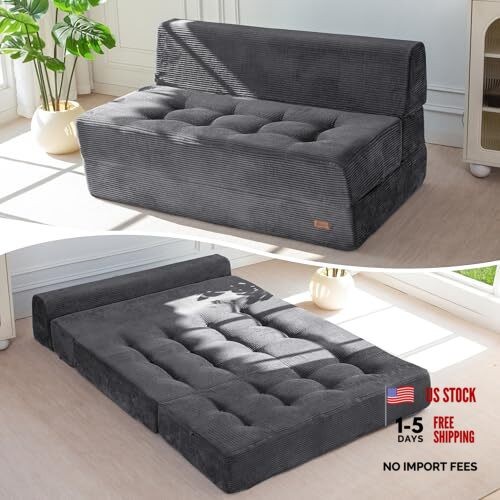 8" Folding Sofa Bed, Convertible Sleeper Sofa Lounger 53" Loveseat Dark Grey