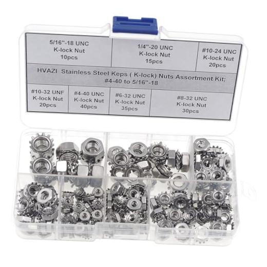 170PCS #4-40 to 5/16"-18 SAE Stainless Steel Keps K-Lock Hex Nut Kit | 304