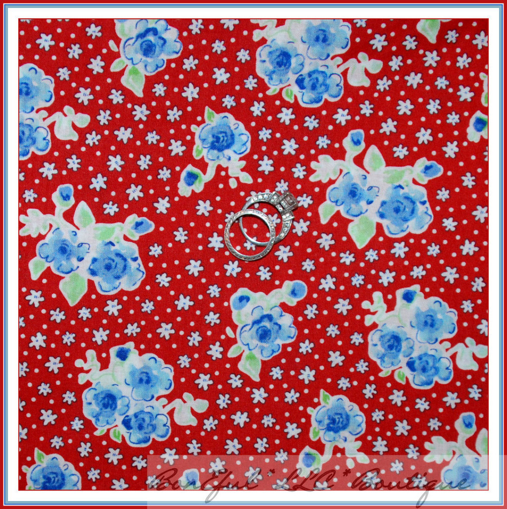 BonEful Fabric FQ Cotton Quilt Red White Blue American Flower Rose Calico Dot US
