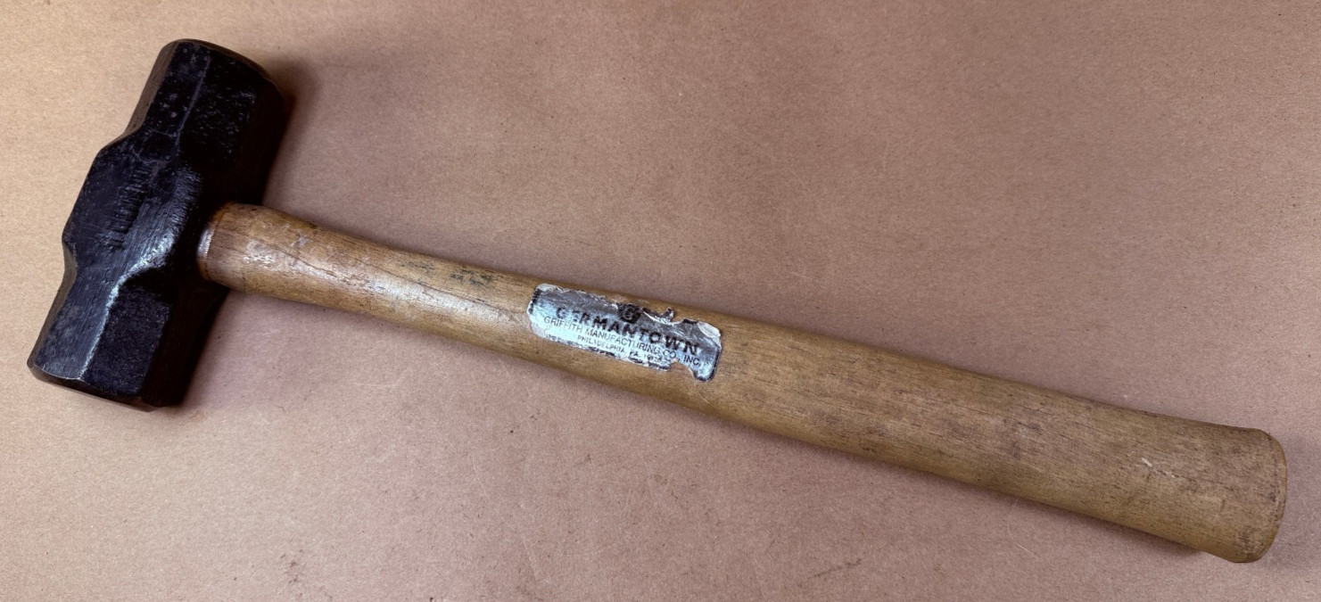 Vtg Germantown Phila. Griffith Tool Works Wood Handle Hammer 3lb -Compact Sledge
