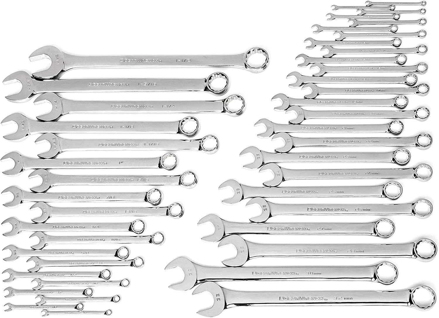 Gearwrench 44 PC 12 Point SAE/Metric Hi-Vis Long Pattern Combination Wrench Set