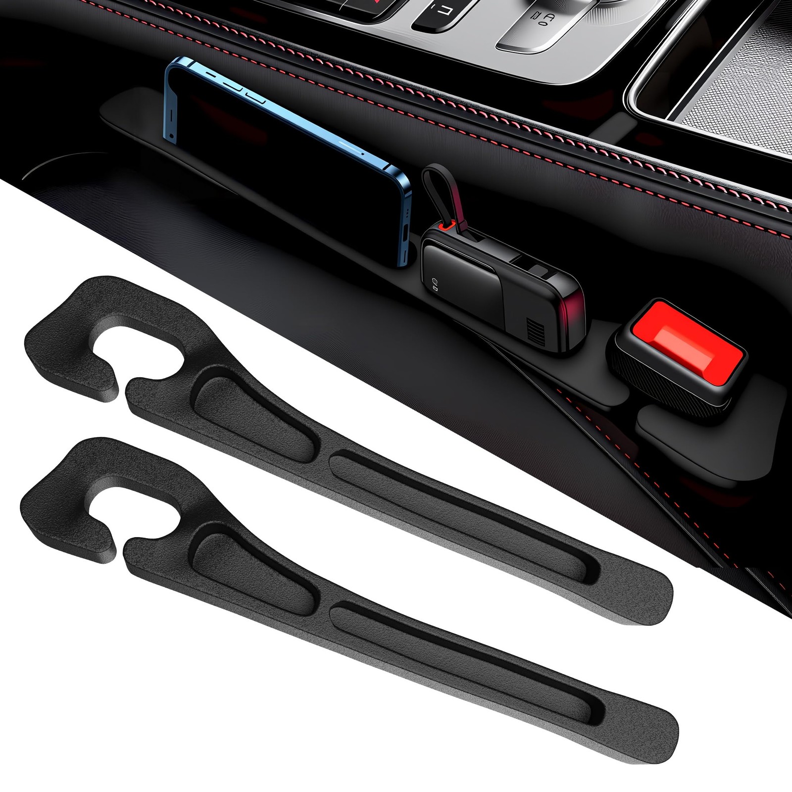 Car Seat Gap Filler 2 Pack Polyurethane AntiDrop Guard Console Black