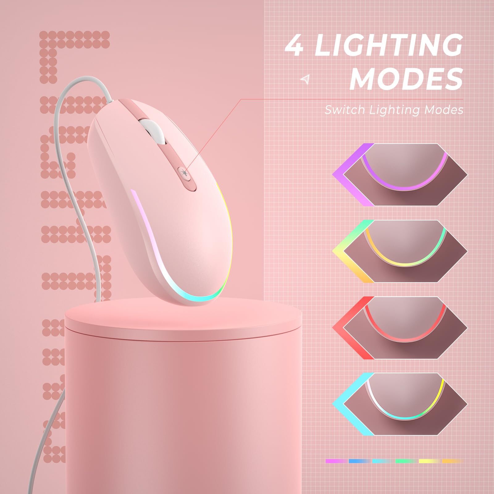Wired Mouse - USB Computer Mouse Wired with RGB Backlit Optical LED Mouse wit...