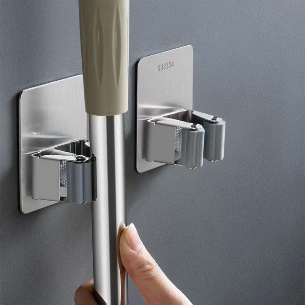 Stainless Steel Wall Clip Hook Brush Broom Hanger Kitchen Organizer Rack