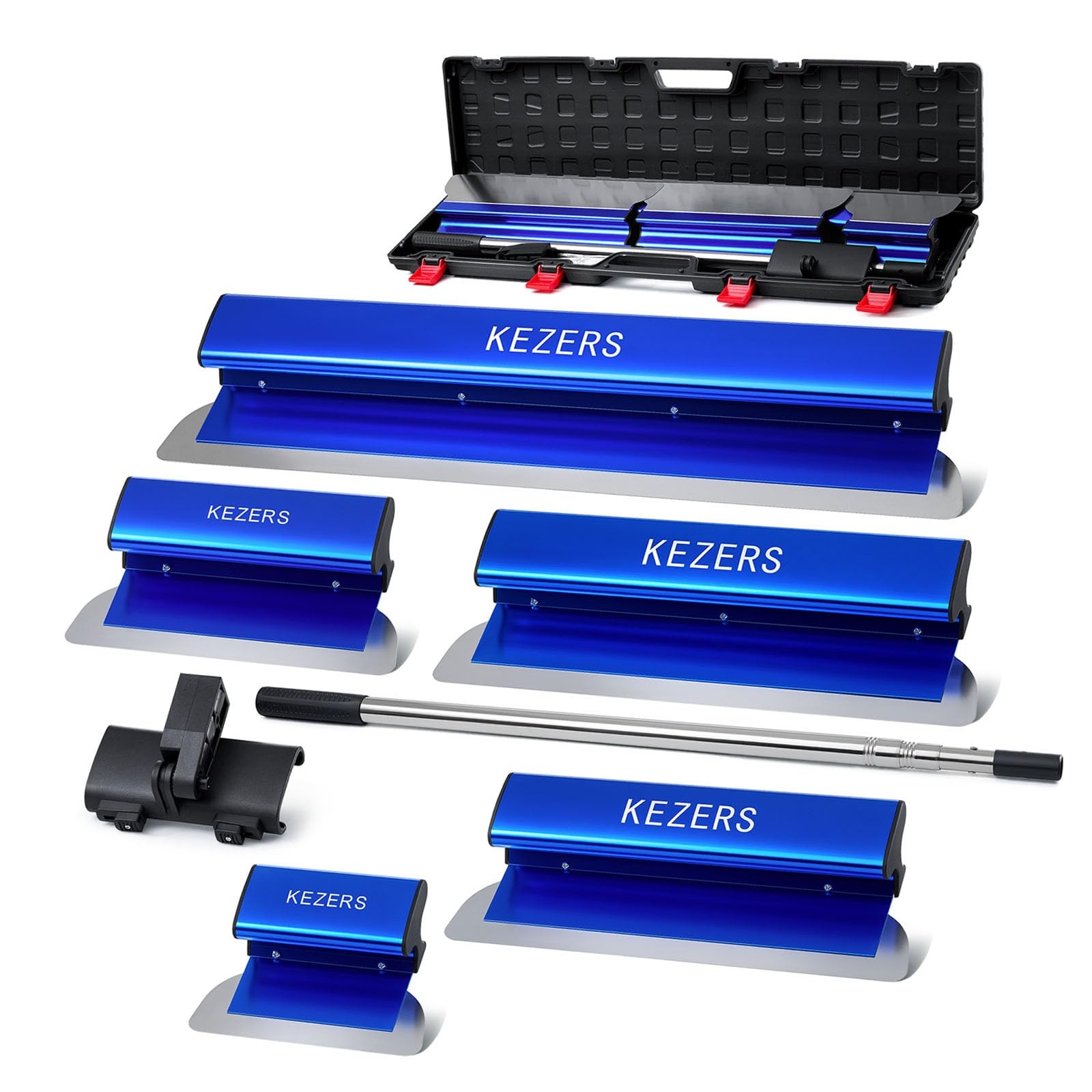 KEZERS Drywall Skimming 7" & 10" & 14" & 16" & 24" + Extension Pole, Blue