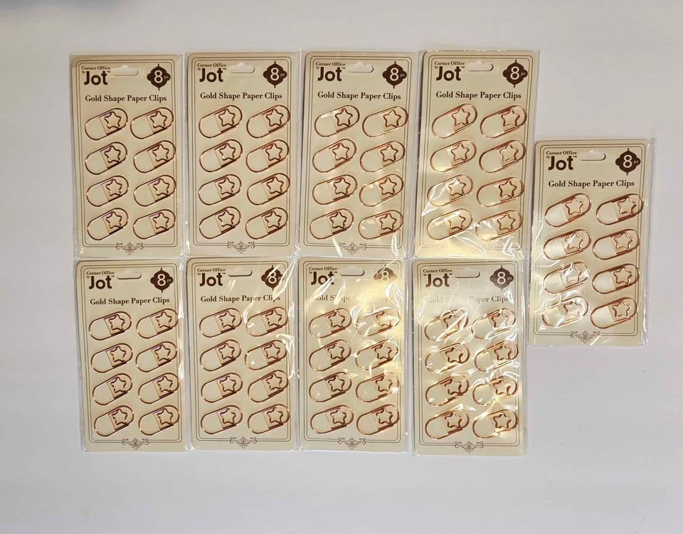 9 packs of gold star shaped paper clips, decorative office supplies