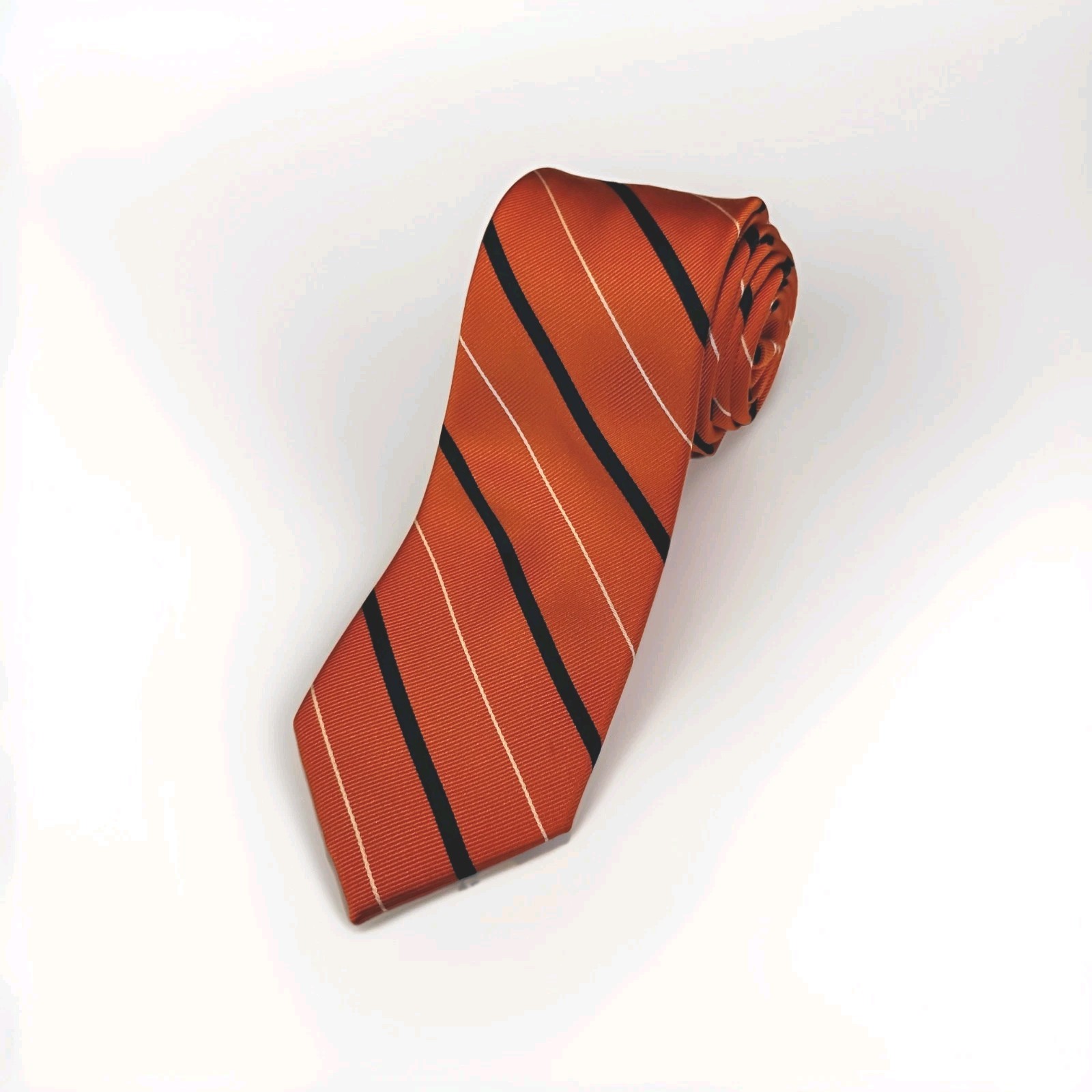 Croft & Barrow 100% Silk Repp Necktie Orange/Navy/White Diagonal Striped 3 X 60