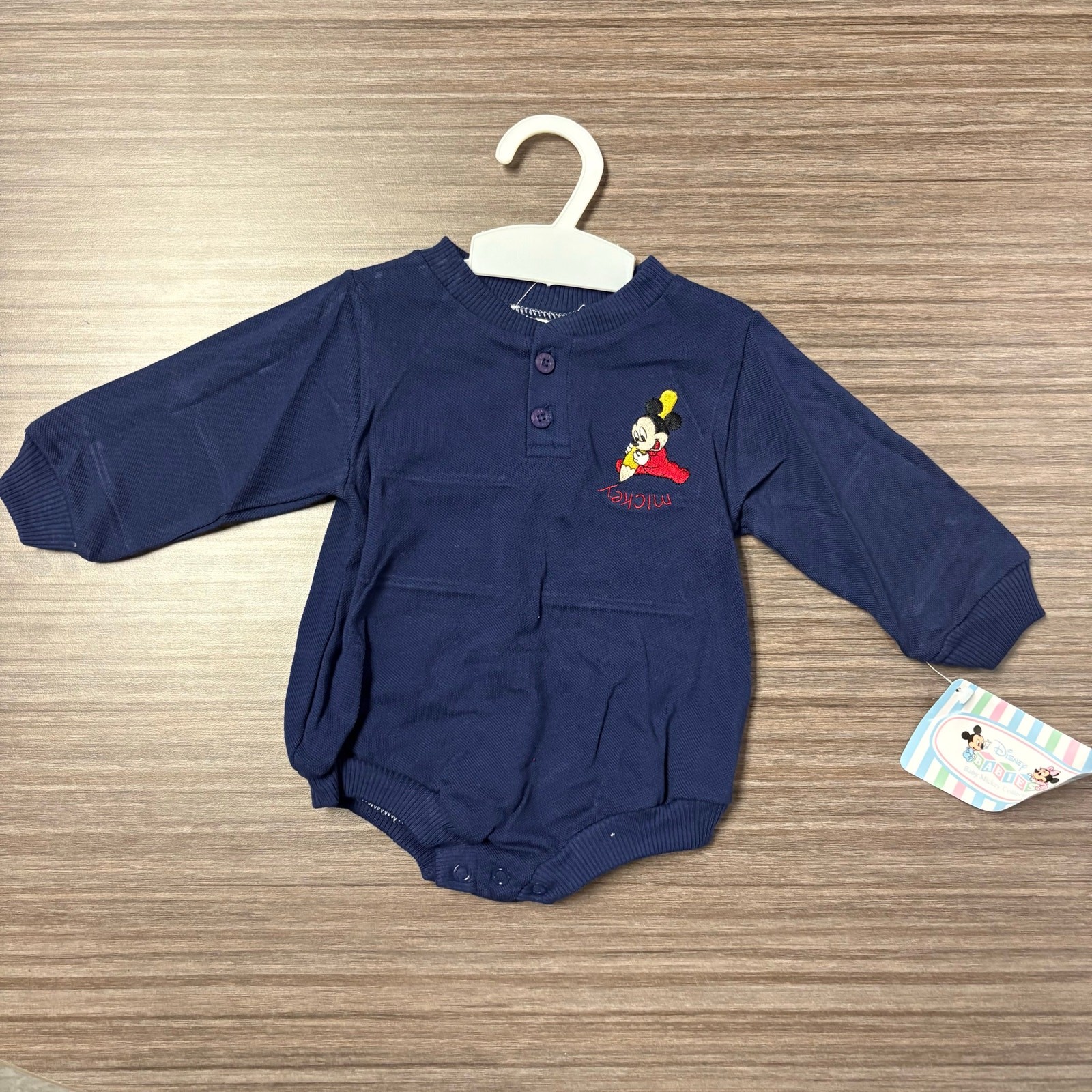 Vintage Disney Baby Mickey  Long Sleeve Romper Bodysuit White 0-3m