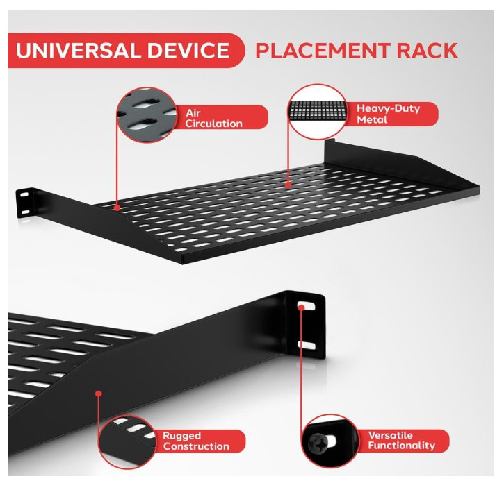 2Pcs 1U Server Rack Shelf Vented Shelves for Good Air Circulation 17.6''x10''