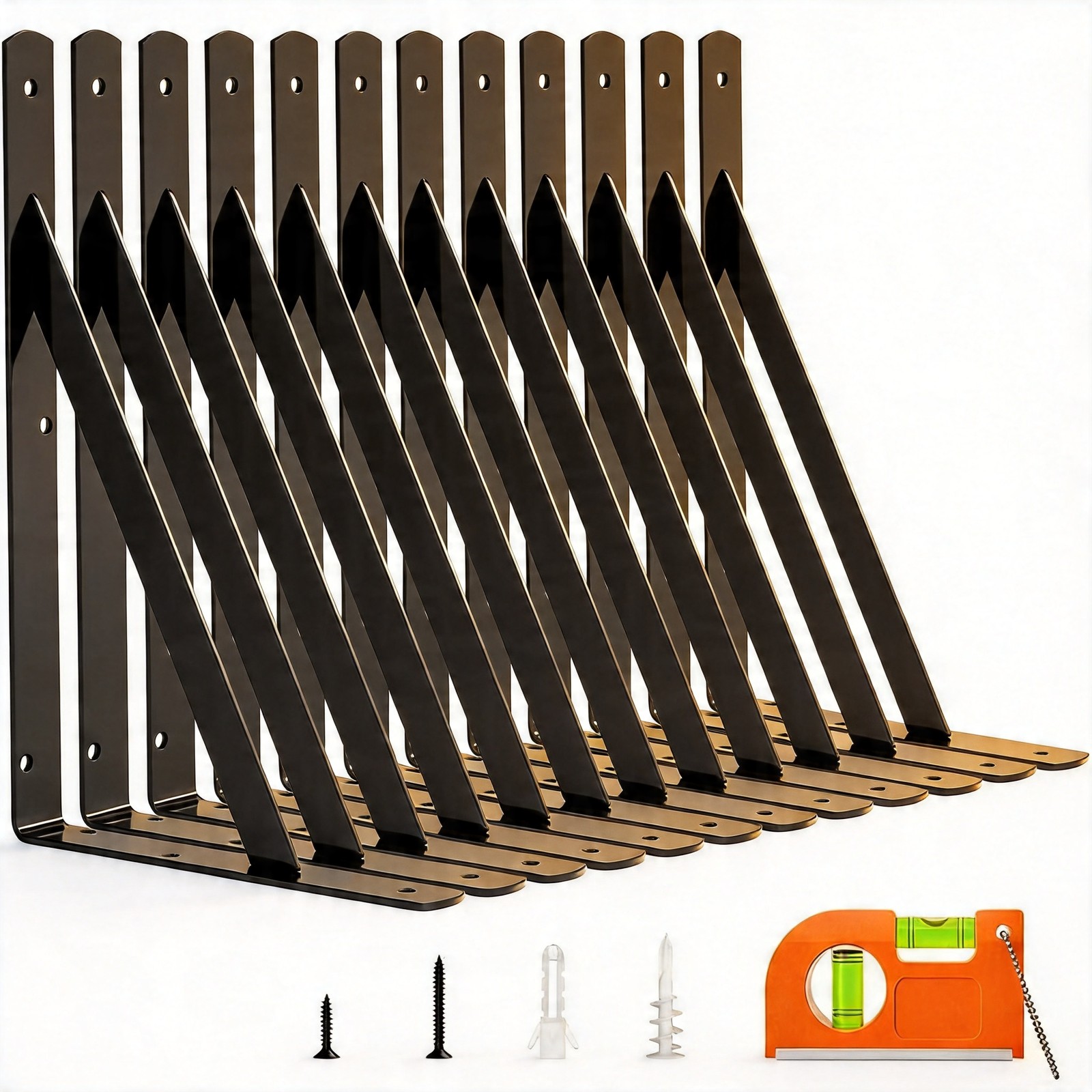 LuckIn 10-Pack 12 Inch Heavy Duty Shelf Bracket L Floating Wall Brackets Black