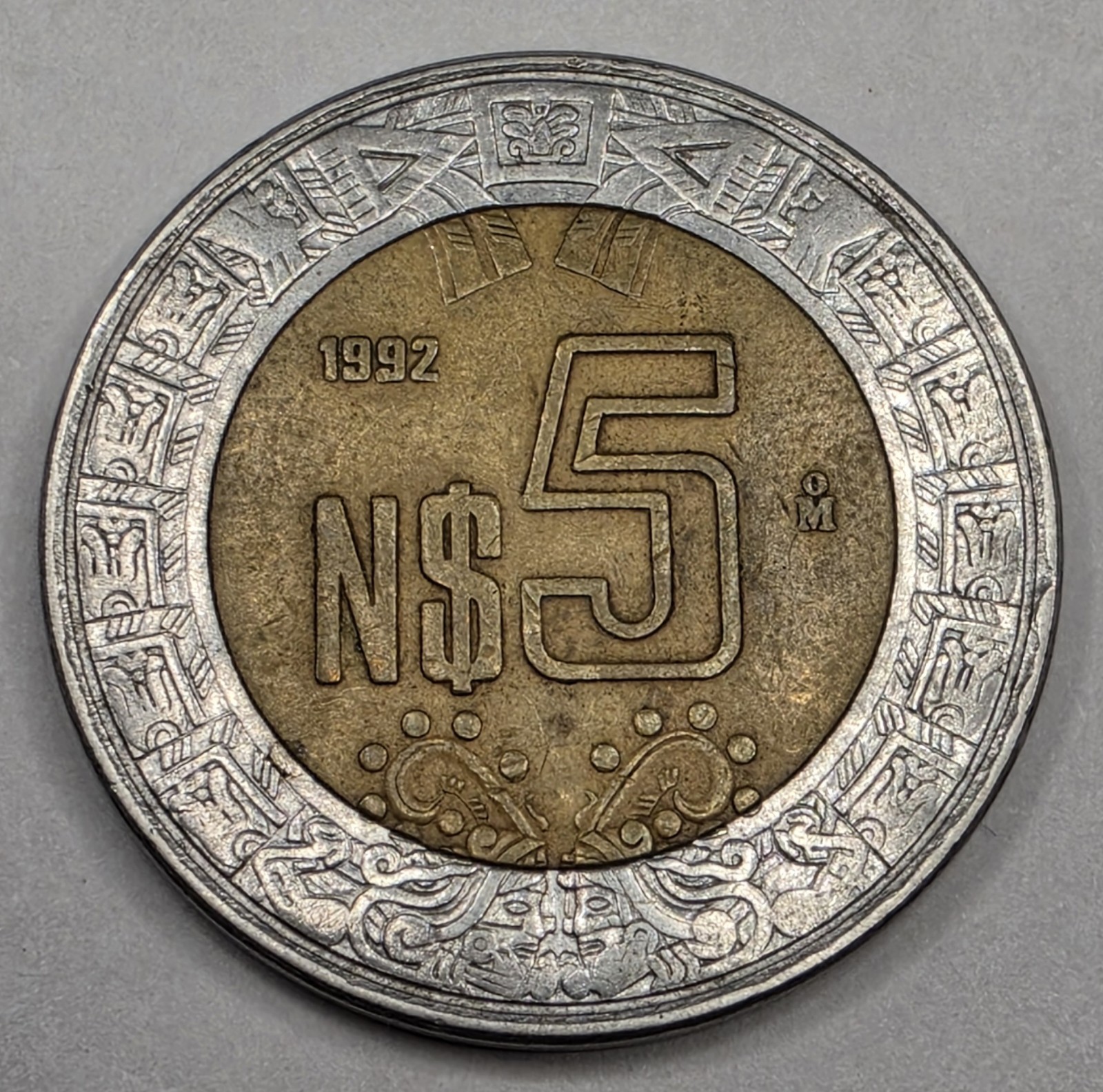 1992 Mexico 5 Five Nuevo Pesos - Circulated Mexican Bi-Metallic World Coin