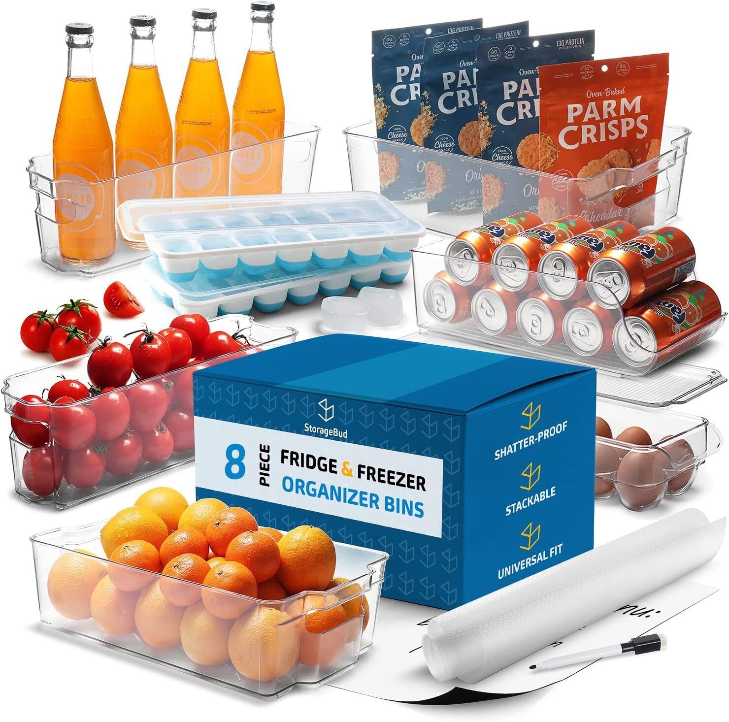 Fridge Organizer - 14 Piece Refrigerator Organizer Bins - Stackable Freezer O...