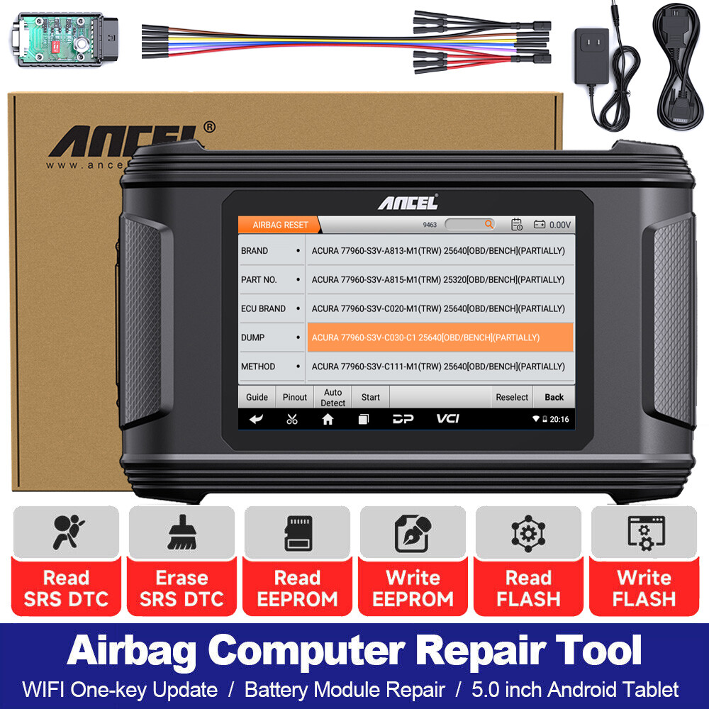 ANCEL Car Battery & SRS Module Repair Diagnostic Tool Airbag Reset OBD2 Scanner
