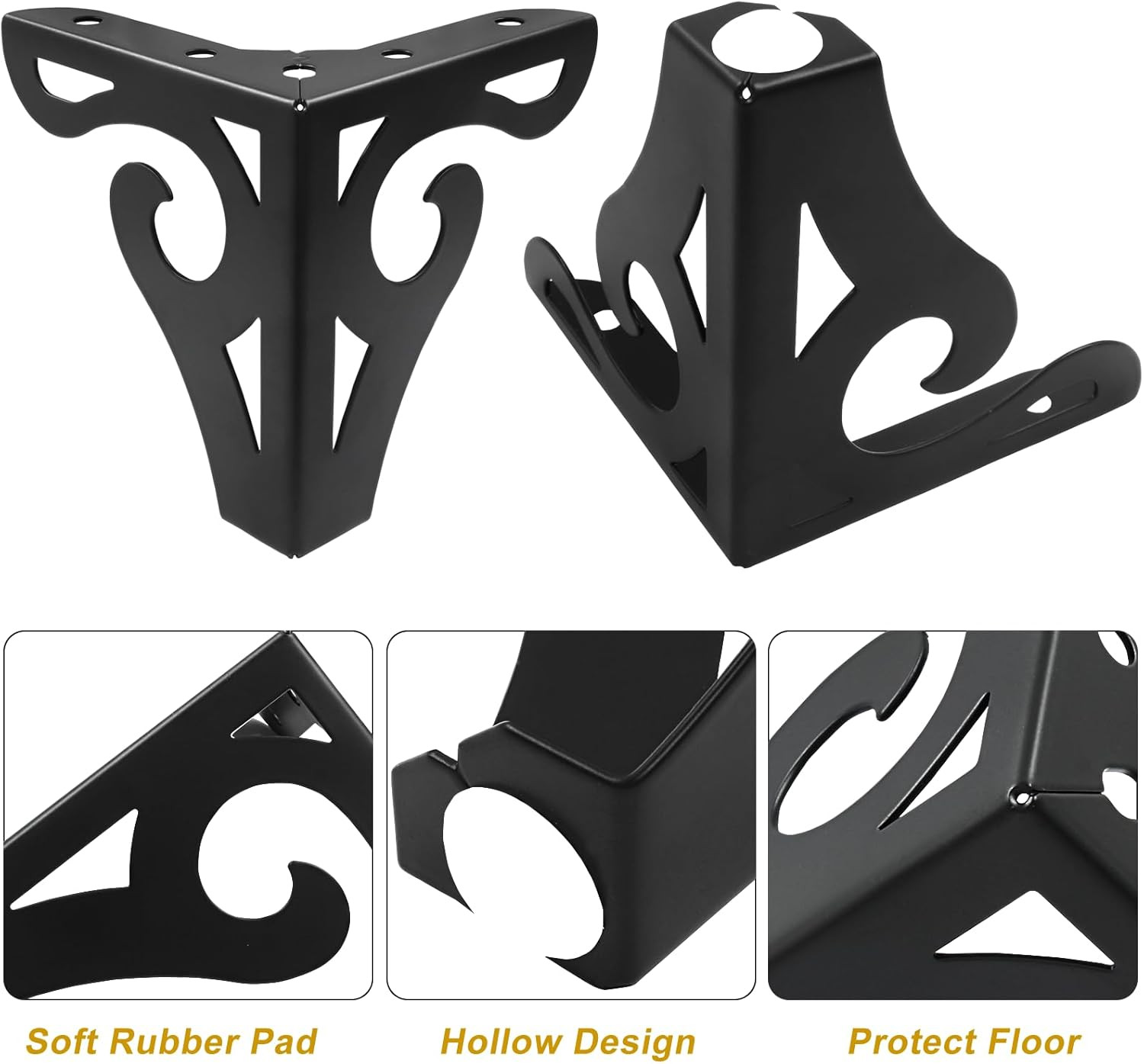 4 Inch Hollow Out Furniture Legs Set of 4 Black Artistic Metal Sofa Cabinet Legs