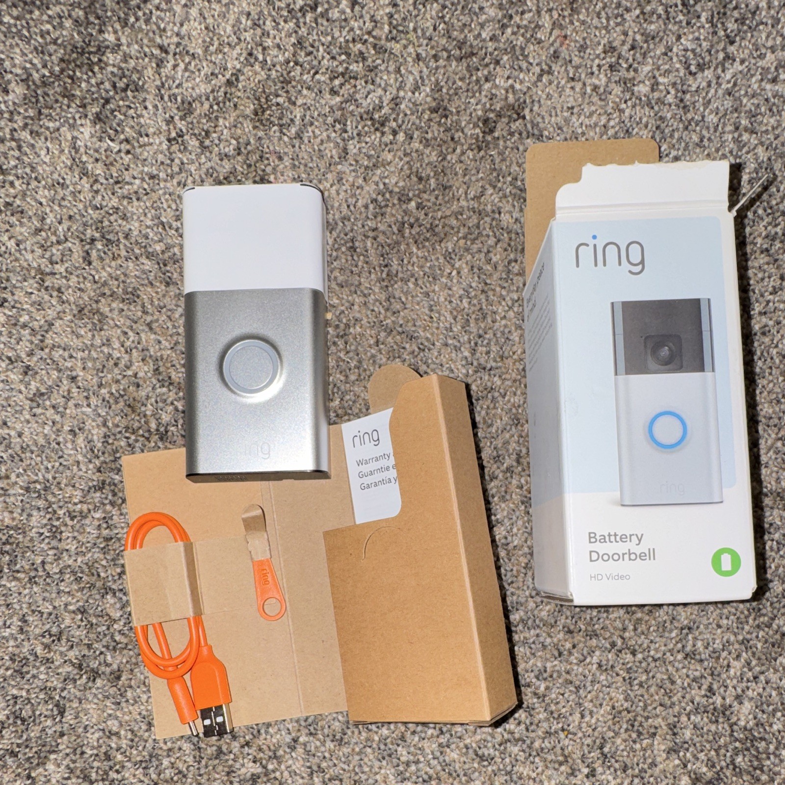 Ring Battery Doorbell HD Video Wi‑Fi Alexa Silver/White w/ Charging Cable