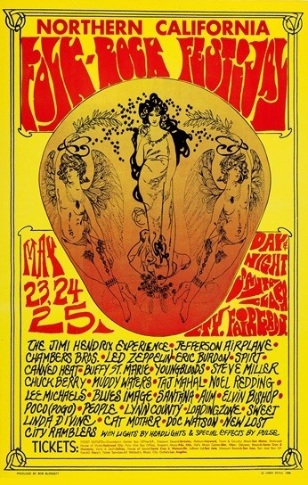 1968 NORTHERN CALIFORNIA FOLK ROCK FESTIVAL LED ZEPPELIN CONCERT POSTER -11"x17"