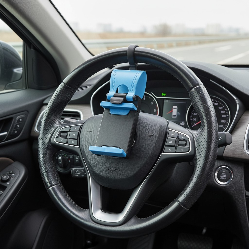 Water-Resistant Car Steering Wheel Phone Mount - No-Hands Convenience