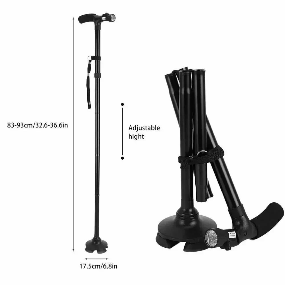 Folding Walking Cane for Seniors Men & Women with Non-Slip T Handle and Strap