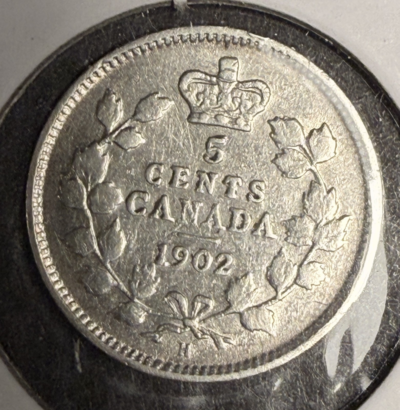 1902-H, Small H Canadian 5ct Silver, VF.  (18614)