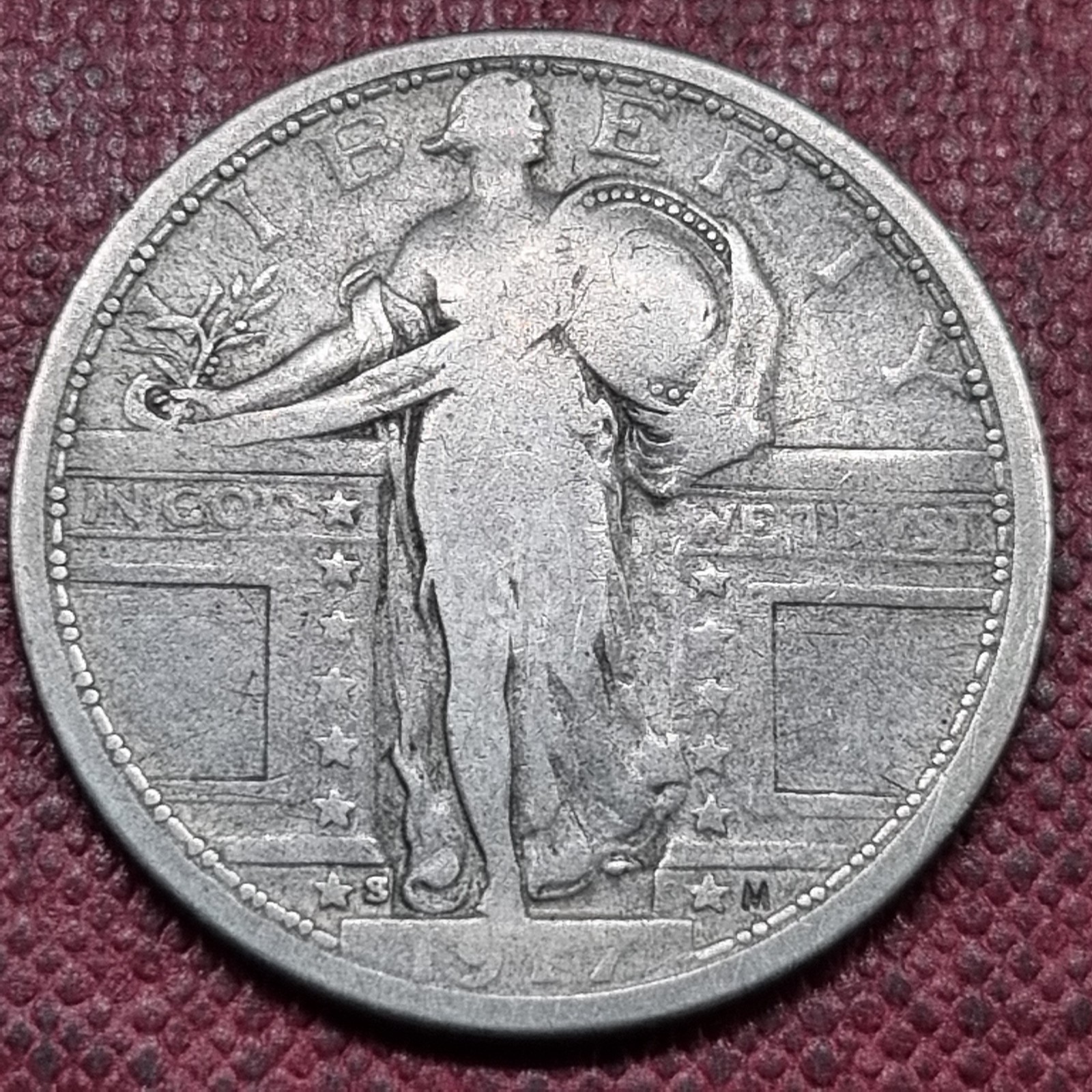 1917 S Type 1 Standing Liberty Quarter 25c Circulated #100937